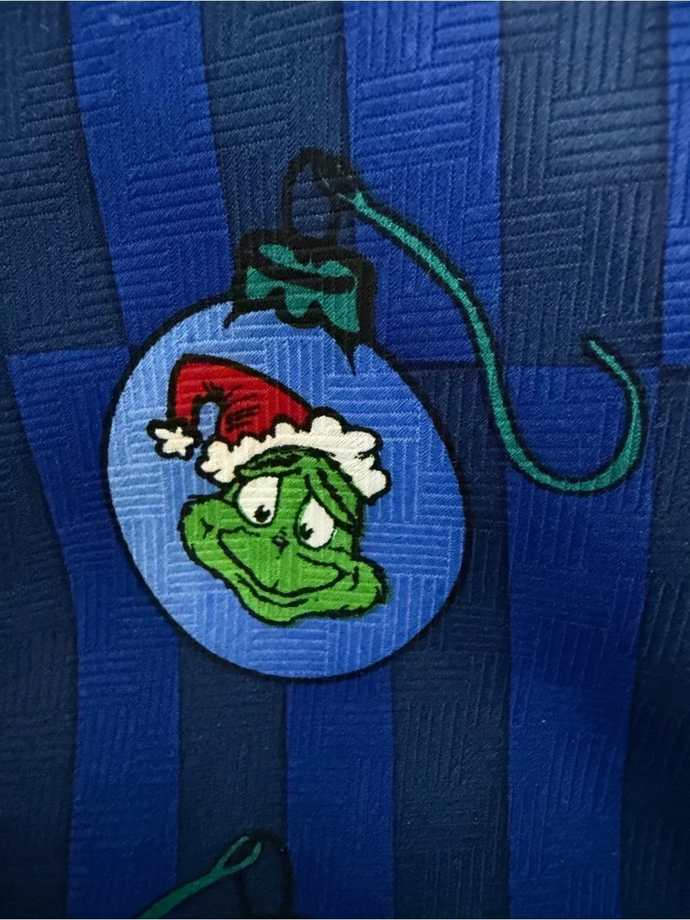 The Grinch Who Stole Christmas Blue Holiday Tie with Grinch Ornament Motif -- OS